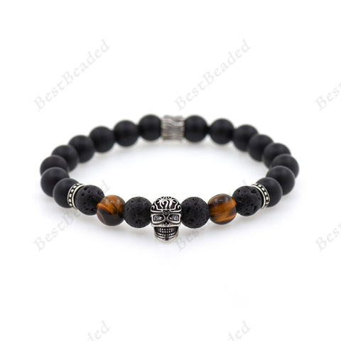 Black Onyx Carved Skull Bracelet Gift for Men's - BestBeaded