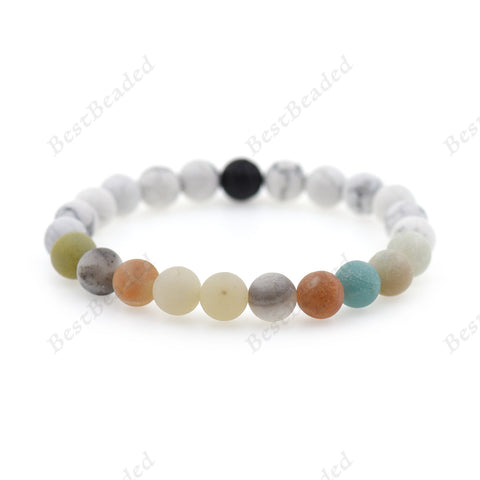 8mm Mala Bead Amazonite with White Howlite Healing Stone Bracelet - BestBeaded