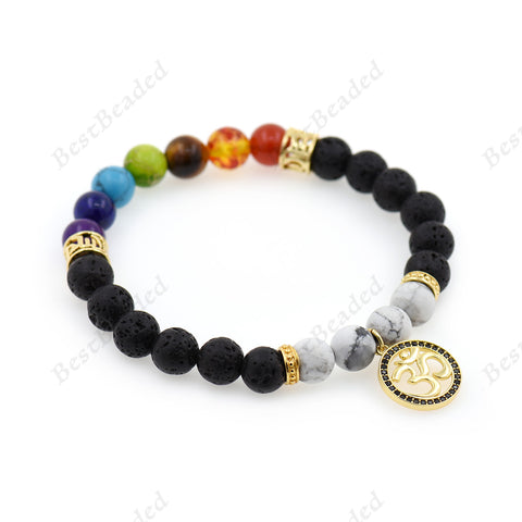 7 Chakra Meditation Healing Lava Rock Bracelets - BestBeaded
