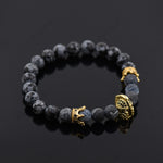 Warrior Helmet Beaded Natural Snowflake Obsidian Gemstone Bracelet - BestBeaded