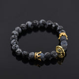 Warrior Helmet Beaded Natural Snowflake Obsidian Gemstone Bracelet - BestBeaded
