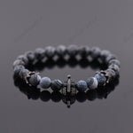 Warrior Helmet Beaded Natural Snowflake Obsidian Gemstone Bracelet - BestBeaded