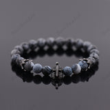 Warrior Helmet Beaded Natural Snowflake Obsidian Gemstone Bracelet - BestBeaded
