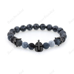 Warrior Helmet Beaded Natural Snowflake Obsidian Gemstone Bracelet - BestBeaded