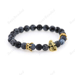 Warrior Helmet Beaded Natural Snowflake Obsidian Gemstone Bracelet - BestBeaded