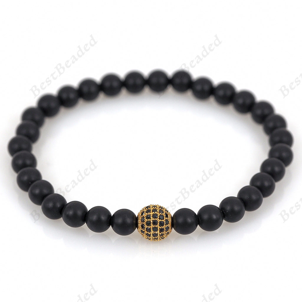 Black Onyx Beads & Round Ball Beaded Bracelets 6mm Silver