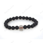 8mm Black Gemstone & Skull Head Beaded Bracelets - BestBeaded