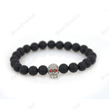 8mm Black Gemstone & Skull Head Beaded Bracelets - BestBeaded
