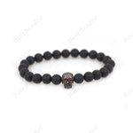 8mm Black Gemstone & Skull Head Beaded Bracelets - BestBeaded