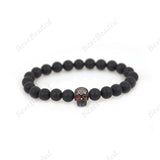 8mm Black Gemstone & Skull Head Beaded Bracelets - BestBeaded