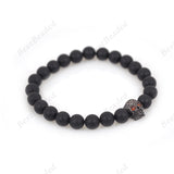 8mm Black Gemstone & Skull Head Beaded Bracelets - BestBeaded