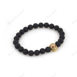 8mm Black Gemstone & Skull Head Beaded Bracelets - BestBeaded