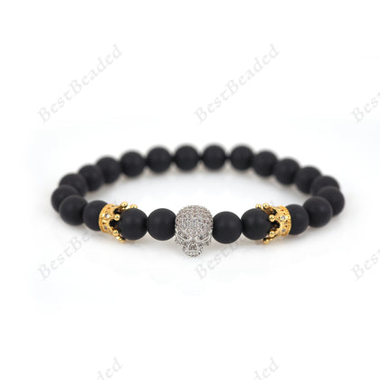 Black Onyx with Crown Skull Beaded Bracelet for Men's - BestBeaded