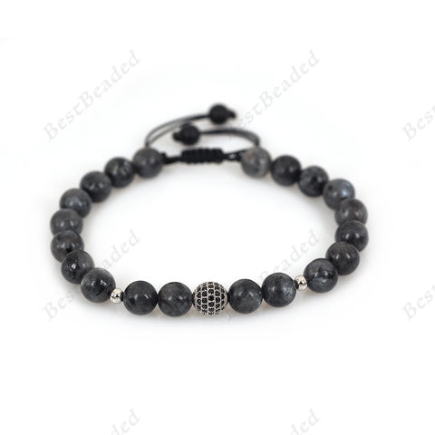 8mm Natural Labradorite & Ball Spacer Beaded Bracelet for Men - BestBeaded