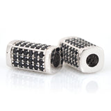 Square Tube Spacer Bead,Long Bar Slider Charm with Black CZ for Original Jewelry Making Supplies 14x7mm - BestBeaded