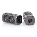 Square Tube Spacer Bead,Long Bar Slider Charm with Black CZ for Original Jewelry Making Supplies 14x7mm - BestBeaded