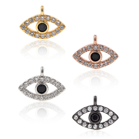 Mini Evil Eye Charms Pendant Copper Pave White CZ for DIY Bracelet Making - BestBeaded