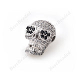 Skull Bead Charm Micro Pave CZ for DIY Gemstone Bracelet Spacer Beads Jewelry Findings 9x13mm - BestBeaded