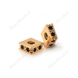 Square Spacer Bead Charms Pave Black CZ for Bracelet/Necklace DIY Making 6x6mm - BestBeaded