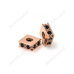 Square Spacer Bead Charms Pave Black CZ for Bracelet/Necklace DIY Making 6x6mm - BestBeaded