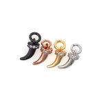 Mini Ox Horn Pendant Pave White CZ,Wolf Fangs Charm for Jewelry Making Supplies 4x9mm - BestBeaded