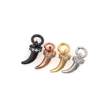 Mini Ox Horn Pendant Pave White CZ,Wolf Fangs Charm for Jewelry Making Supplies 4x9mm - BestBeaded