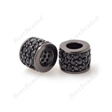 Micro Pave Black CZ Brass Tube Bead for Men's Bracelet Charms Spacer Beads 7x6mm - BestBeaded