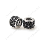 Micro Pave Black CZ Brass Tube Bead for Men's Bracelet Charms Spacer Beads 7x6mm - BestBeaded