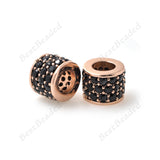 Micro Pave Black CZ Brass Tube Bead for Men's Bracelet Charms Spacer Beads 7x6mm - BestBeaded