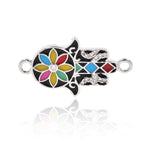 Hamsa Hand Connector Micro Pave CZ Multicolor Enamel for Bracelet/Necklace Charms Making 28x15mm - BestBeaded
