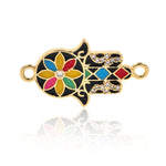Hamsa Hand Connector Micro Pave CZ Multicolor Enamel for Bracelet/Necklace Charms Making 28x15mm - BestBeaded