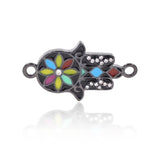 Hamsa Hand Connector Micro Pave CZ Multicolor Enamel for Bracelet/Necklace Charms Making 28x15mm - BestBeaded