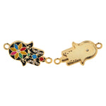 Hamsa Hand Connector Micro Pave CZ Multicolor Enamel for Bracelet/Necklace Charms Making 28x15mm - BestBeaded
