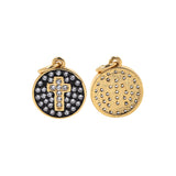 Cross Charm in Disc Pendant for Necklace/Bracelet,Bead Jewelry Making Findings 11mm - BestBeaded