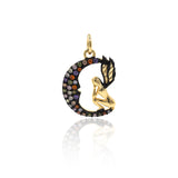 Moon and Angel Necklace Pendant Charms Pave CZ Bead for Original Jewelry Making 13x18mm - BestBeaded