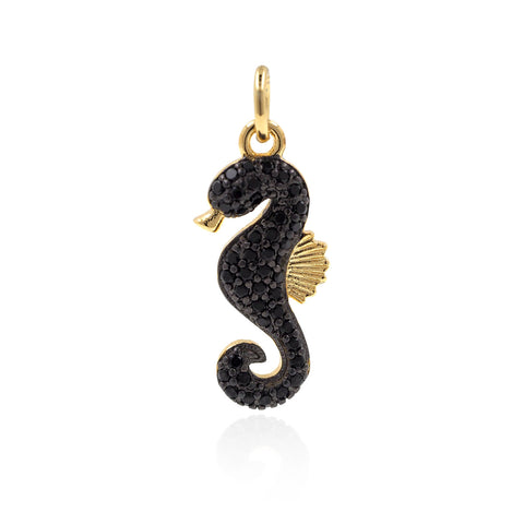 Sea horse Pendant Charm Pave Black CZ for DIY Necklace Jewelry Supplies 8x21mm - BestBeaded