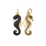 Sea horse Pendant Charm Pave Black CZ for DIY Necklace Jewelry Supplies 8x21mm - BestBeaded