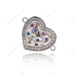 Heart Connector Charm,Multicolor Cubic Zirconia Links for Women's Fashion Jewelry Making 20x15mm - BestBeaded
