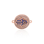 Round Hamsa Zircon Connector-Protect Family-Exorcise Evil And Avoid Disaster    18x14mm