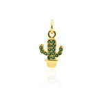 Cactus Pendant Charm,Pave Green CZ Cactus Necklace Pendant,DIY Plant Jewelry Design 8x13mm - BestBeaded