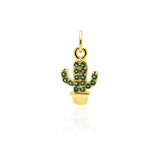 Cactus Pendant Charm,Pave Green CZ Cactus Necklace Pendant,DIY Plant Jewelry Design 8x13mm - BestBeaded
