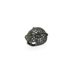 Green Eyes Leopard Spacer Beads,Clear Cubic Zirconia Beads,Panther Head Charm   13x14x9mm