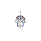 Hamsa Hand Evil Eye Necklace Pendant Charm,Rainbow Fatima Pendant for DIY Jewelry Making Findings 21x30mm - BestBeaded