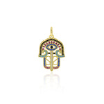 Hamsa Hand Evil Eye Necklace Pendant Charm,Rainbow Fatima Pendant for DIY Jewelry Making Findings 21x30mm - BestBeaded