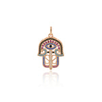 Hamsa Hand Evil Eye Necklace Pendant Charm,Rainbow Fatima Pendant for DIY Jewelry Making Findings 21x30mm - BestBeaded