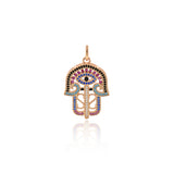Hamsa Hand Evil Eye Necklace Pendant Charm,Rainbow Fatima Pendant for DIY Jewelry Making Findings 21x30mm - BestBeaded