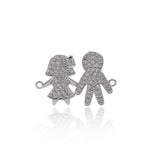 Dainty Gold Boy and Girl Connector Link,Micro Pave CZ Charm for Minimalist Jewelry Making    26x18mm
