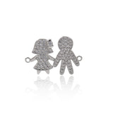Dainty Gold Boy and Girl Connector Link,Micro Pave CZ Charm for Minimalist Jewelry Making    26x18mm