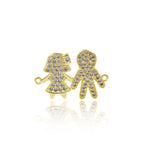 Dainty Gold Boy and Girl Connector Link,Micro Pave CZ Charm for Minimalist Jewelry Making    26x18mm