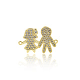 Dainty Gold Boy and Girl Connector Link,Micro Pave CZ Charm for Minimalist Jewelry Making    26x18mm